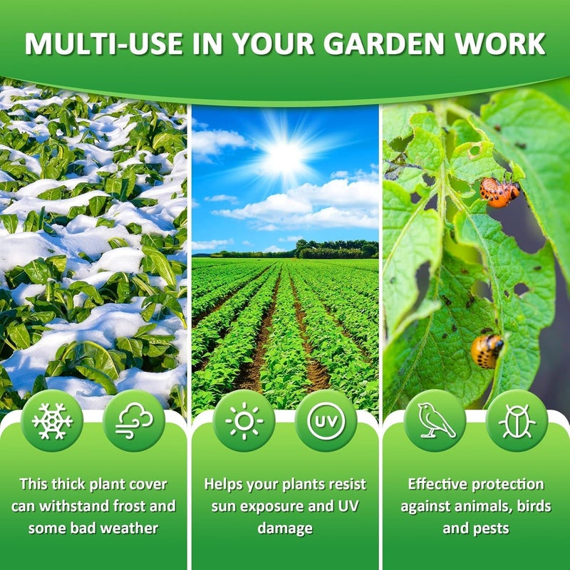 EAONE 12 Pack Plant Covers Freeze Protection, 32x47'' Winter Frosts Cloth for Outdoor Plants, Reusable Frost Blankets Drawstring Bags for Cold Freeze Sun Protection Bird Insect Prevention,White - Image 5